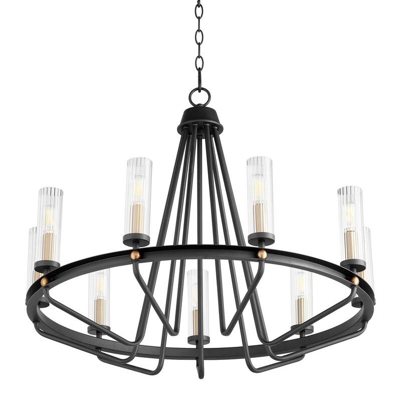 Quorum International 629-9-80 Empire 9 Light 30" Wide Ring Chandelier - Textured Black / Aged Brass