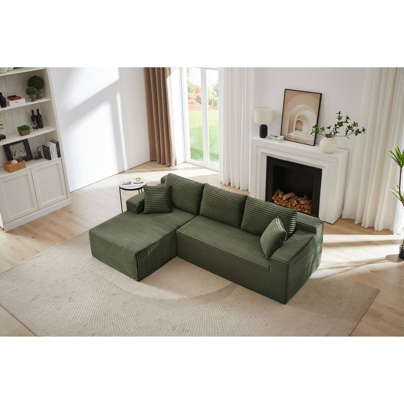 L-Shaped Modular Sectional Sofa with Chaise Lounge, Corduroy Cloud Boneless Couch with Deep Seat, Full-Compression 4 Seat Sofa