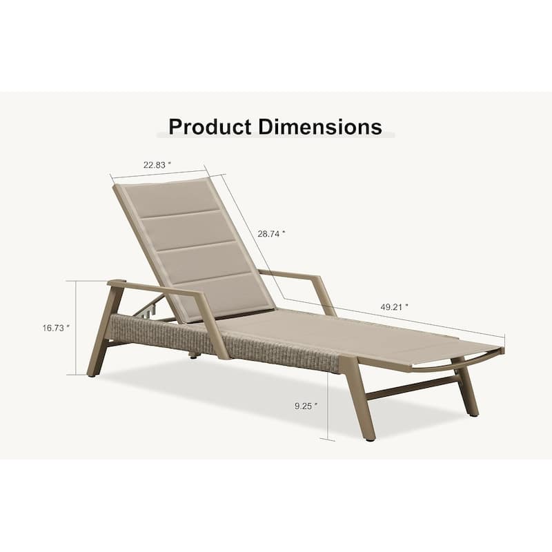 PURPLE LEAF Aluminum Adjustable Chaise Lounge with Cushion, Set of 2, for Poolside Sunbathing, Shale Color