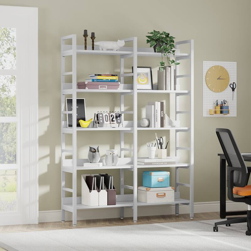 5-Tier Industrial Bookshelf for Living Room Home Office, White