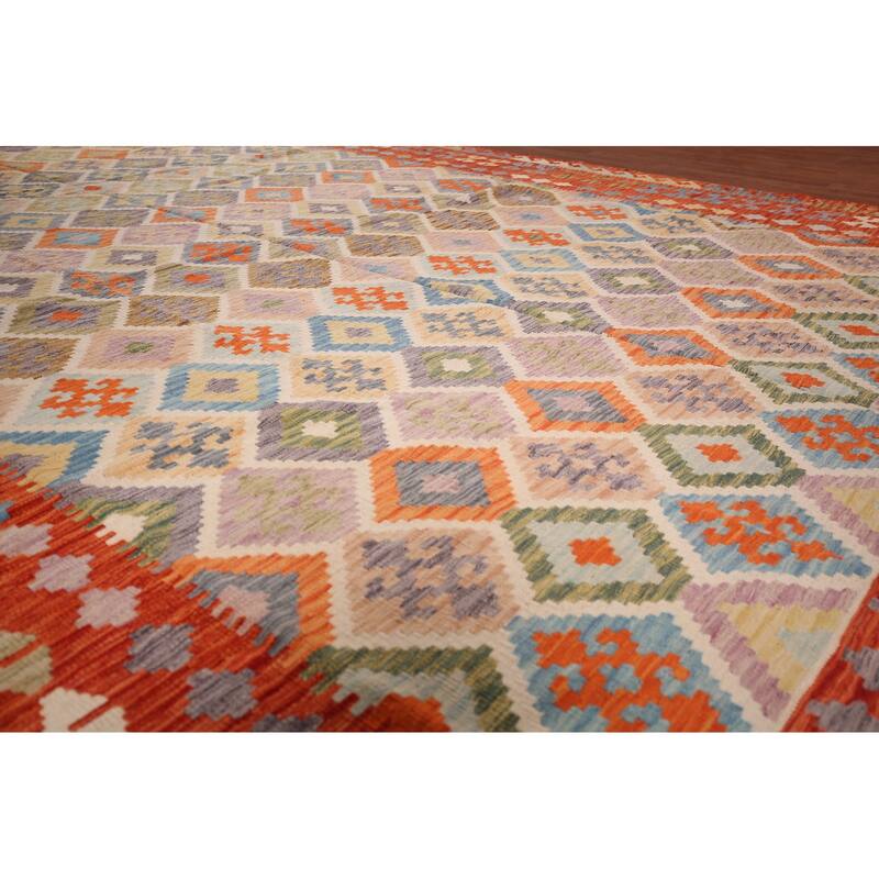 Multicolor Kilim Oriental Large Area Rug Hand-Woven Wool Carpet - 10'4"x 15'7"