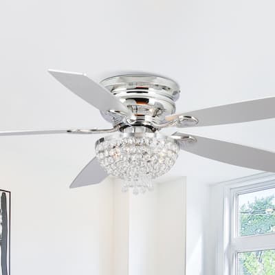 52" Modern 2-Light Low Profile Crystal Ceiling Fan with Remote