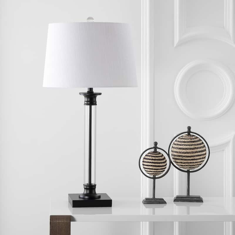 Fraser 30" Glass and Metal LED Table Lamp, Black/Clear (Set of 2) by JONATHAN Y