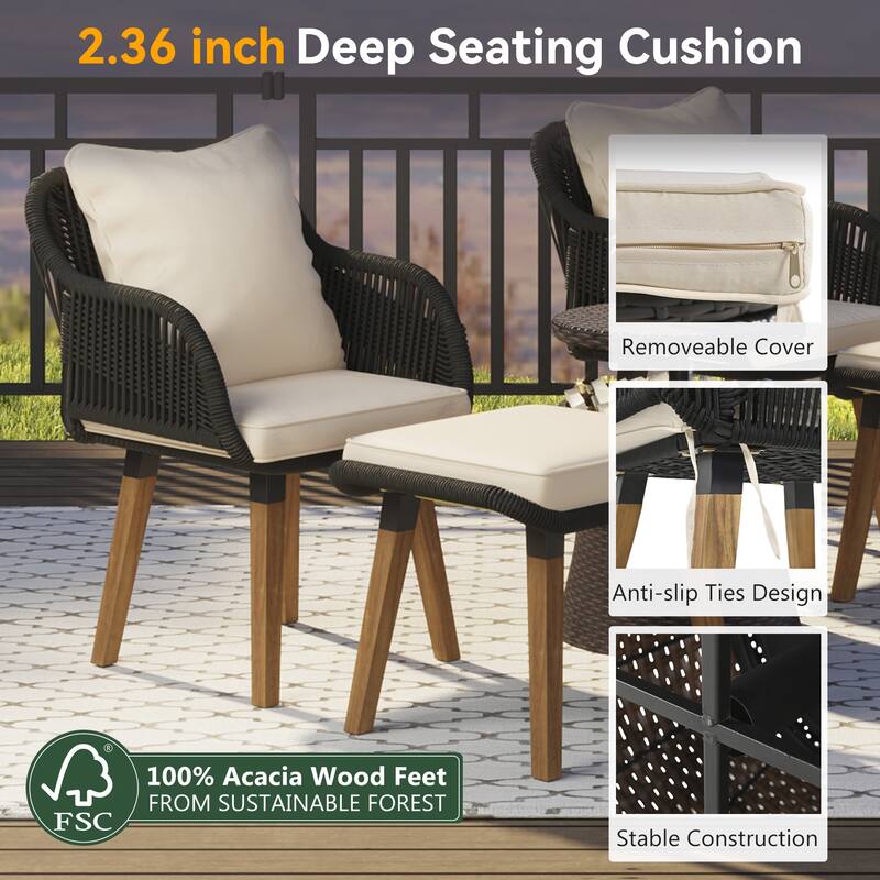 5 Pieces Ottomans Furniture Chair Sets, Patio Conversation Set for Porch, Backyard, Balcony, Poolside