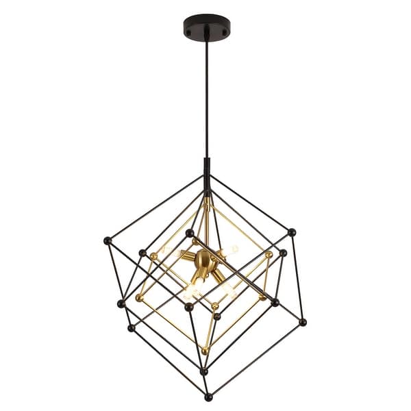 Geometric Chandelier 6Light Pendant Lights Modern Minimalist Black And Gold Metal Finish Bed