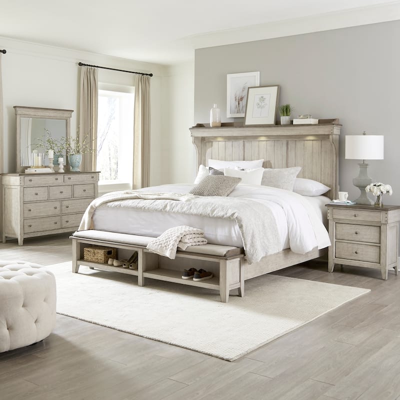 Liberty Furniture Ivy Hollow Mantle Storage Bed, Dresser & Mirror, Chest, Night Stand - King, Queen - Bed, Dresser, Mirror, and Night Stand - King