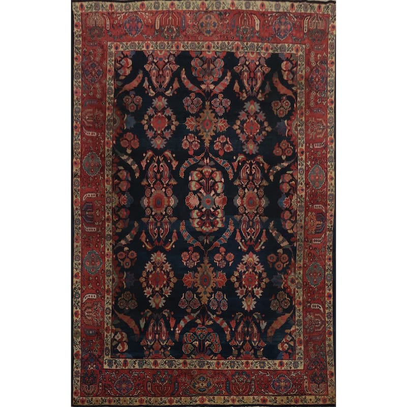 Hand Knotted Oriental 100% Wool Carpet Traditional Floral Navy Blue & Blues Sultanabad Area Rug - 12' 6'' X 9' 3''