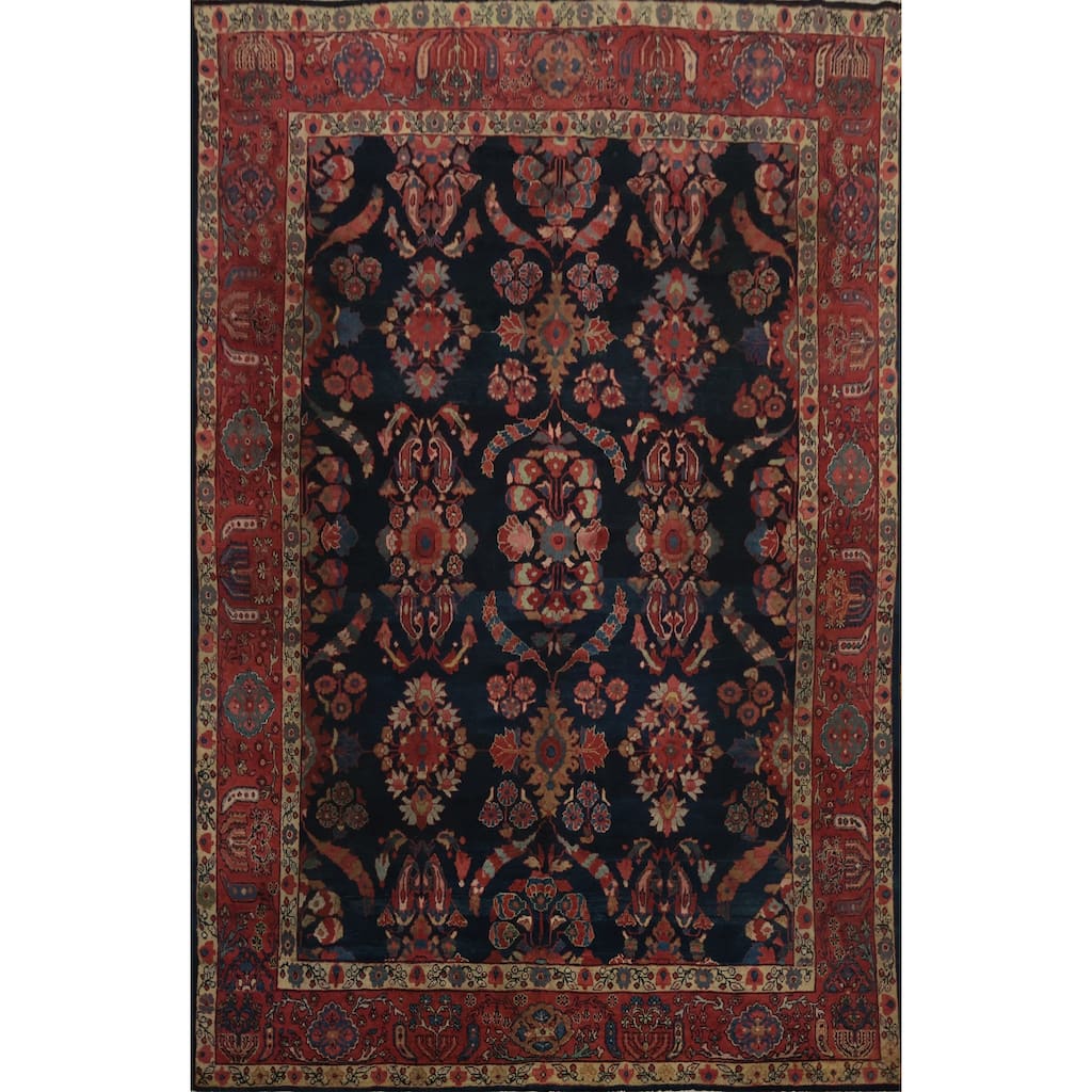 Hand Knotted Oriental 100% Wool Carpet Traditional Floral Navy Blue & Blues Sultanabad Area Rug - 12' 6'' X 9' 3''