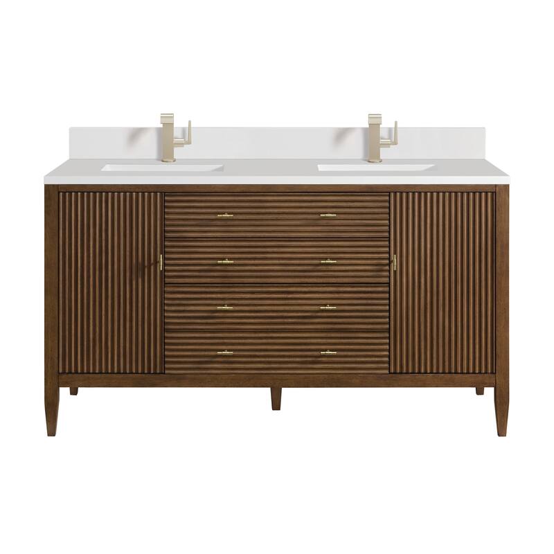 James Martin Vanities 485-V60D-1WZ Myrrin 60" Double Basin Wood Vanity - Mid-Century Walnut - Walnut Finish