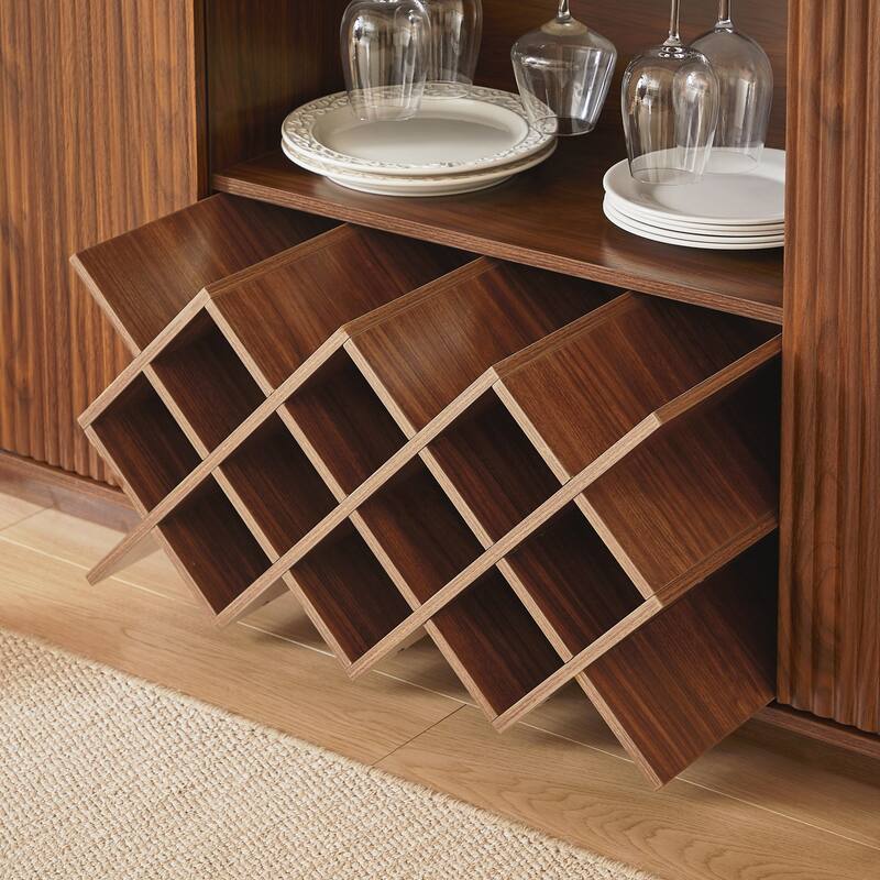 Modern Wavy Curve Sideboard-Multifunctional storage cabinet with wine rack and glassware holder