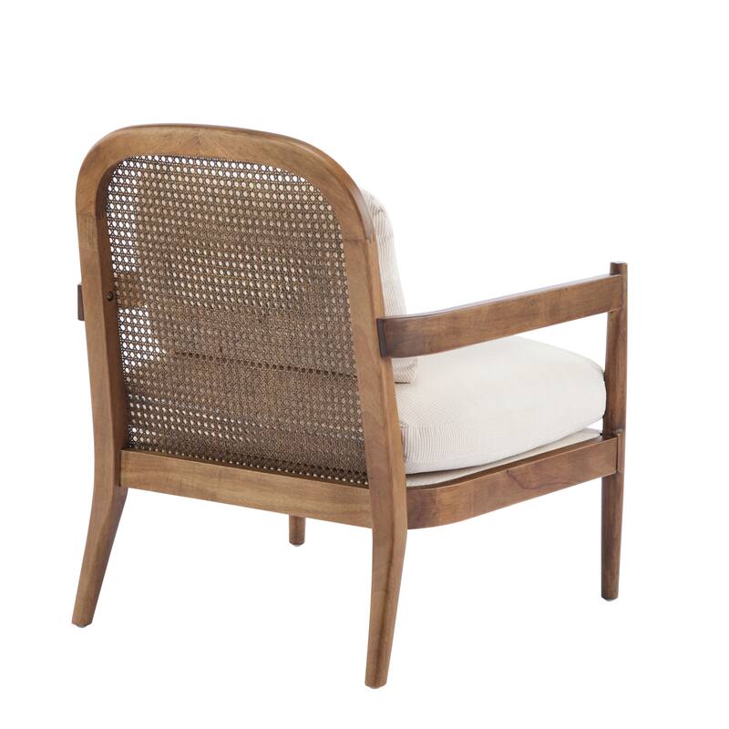 [Set Of 2] 26.6" Accent Chair With Walnut Finish Solid Wood Frame And Rattan Backrest,Comfy Armchairs