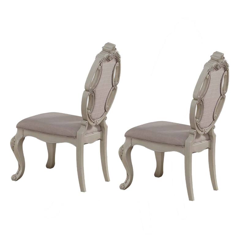 Fabric Upholstered Wooden Side Chair with Button Tufted Back, White, Set of Two