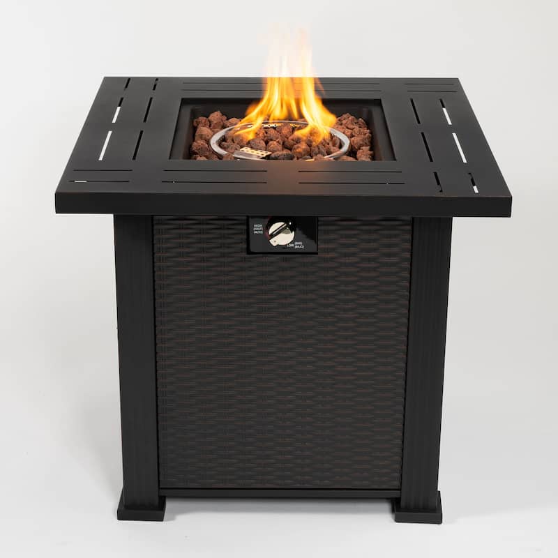 GDFStudio - Everett 28" Square Steel Outdoor Fire Pit Table with 40,000 BTU Burner & Lid