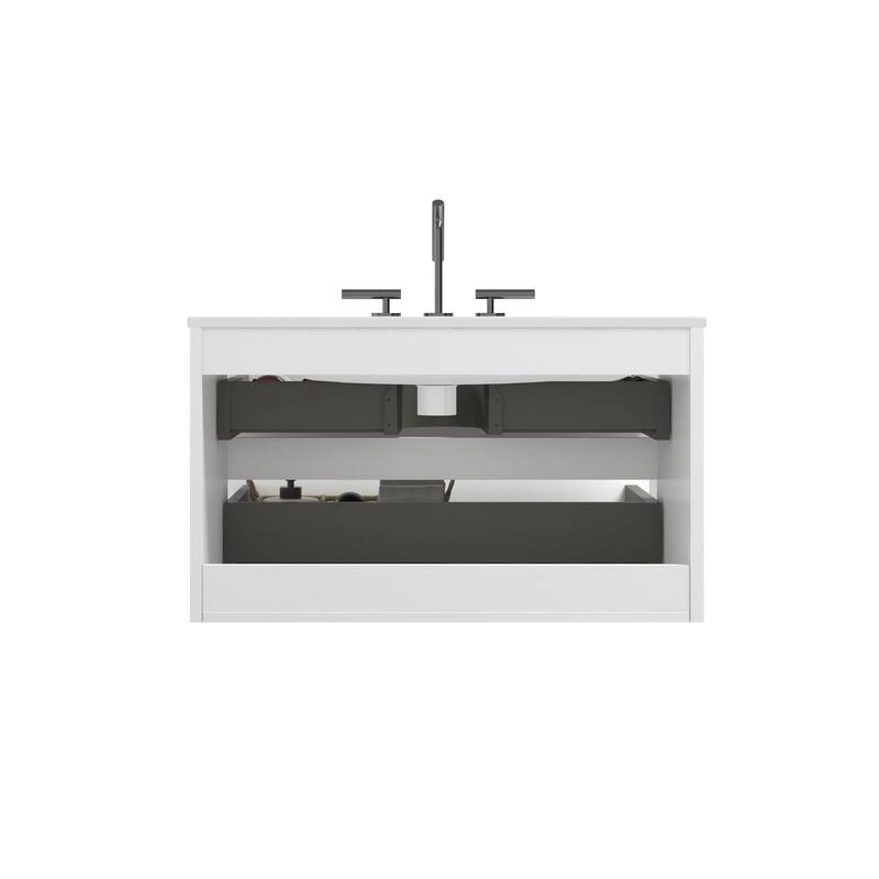 GDFStudio - Ethan Sleek and Spacious 36" Wall Mount Bathroom Vanity with Ceramic Sink