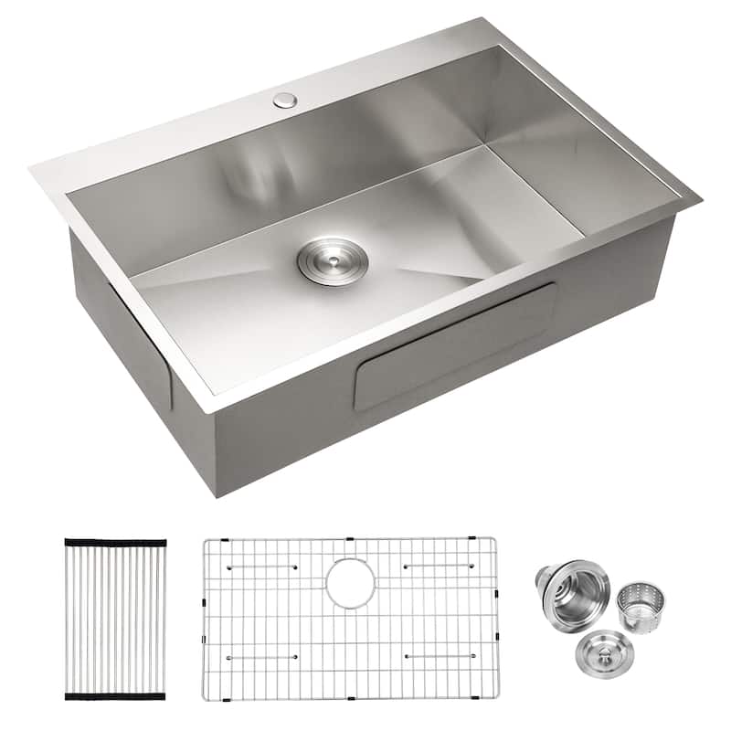 28 Inch Drop In Sink - 28 inch Kitchen Sink Drop in Topmount Single Bowl Sink 18 Gauge Stainless Steel Kitchen Sink Basin