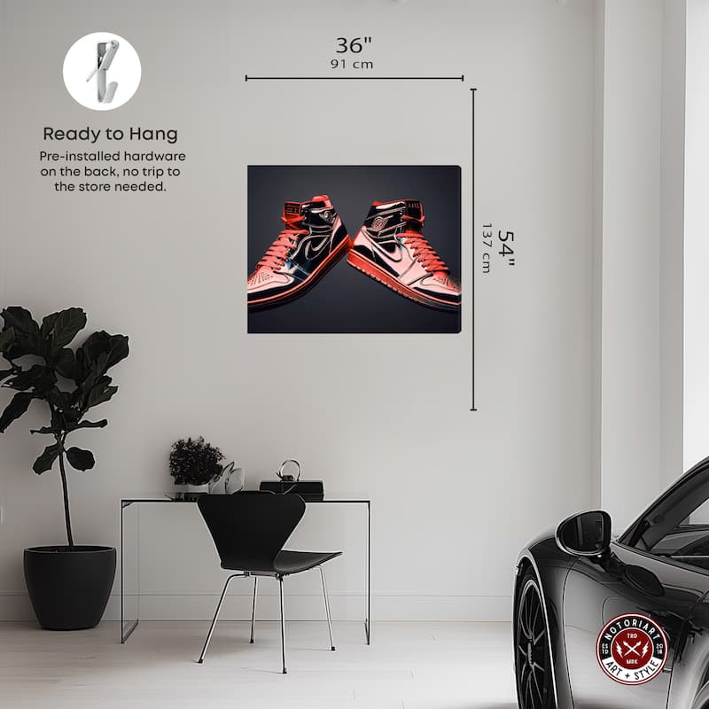 Notoriart Red Sneakers On Display Gallery Wrapped Sneaker 1 Piece Canvas Wall Art