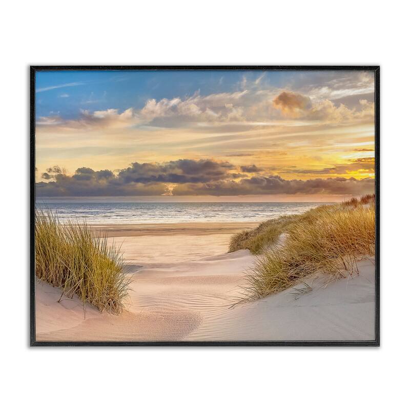 Stupell Serene Beach Between Dunes Framed Giclee Art Design By Mike Calascibetta - 14 x 11 - Black