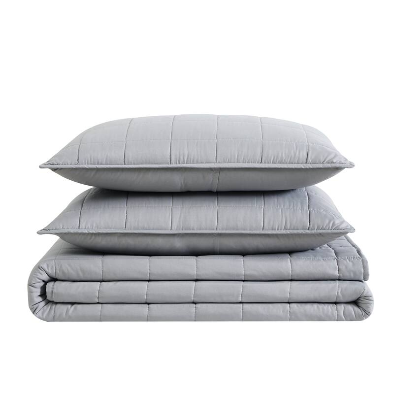 London Fog Garment Wash Solid 3 Piece Quilt Set - Grey - King