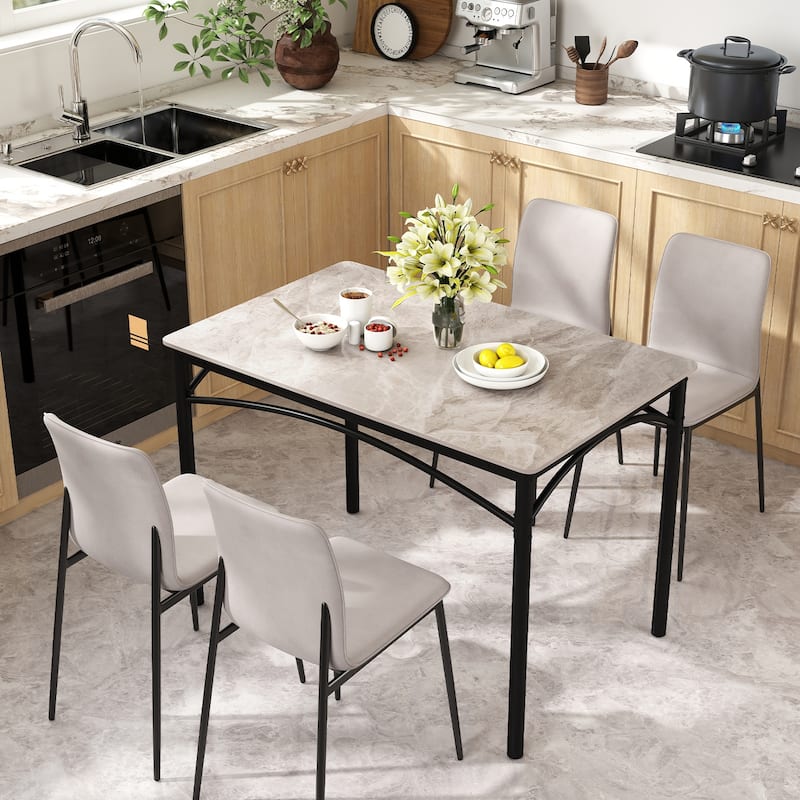 Grey and Black Metal Sintered Stone Dining Table with Adjustable Foot Pads - 43" x 28" x 30"
