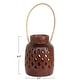 preview thumbnail 3 of 1, Handmade Terra-cotta Lantern with Cut-Outs and Rattan Wrapped Handle, Reactive Glaze