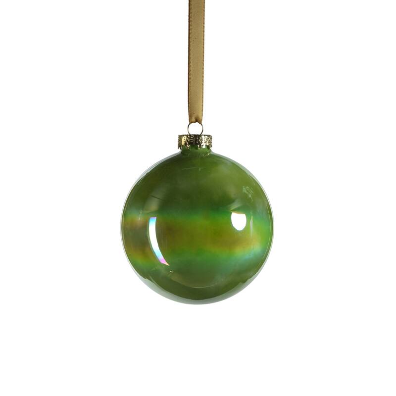 Solid Luster 4" Glass Ball Ornaments, Set of 6 - Green