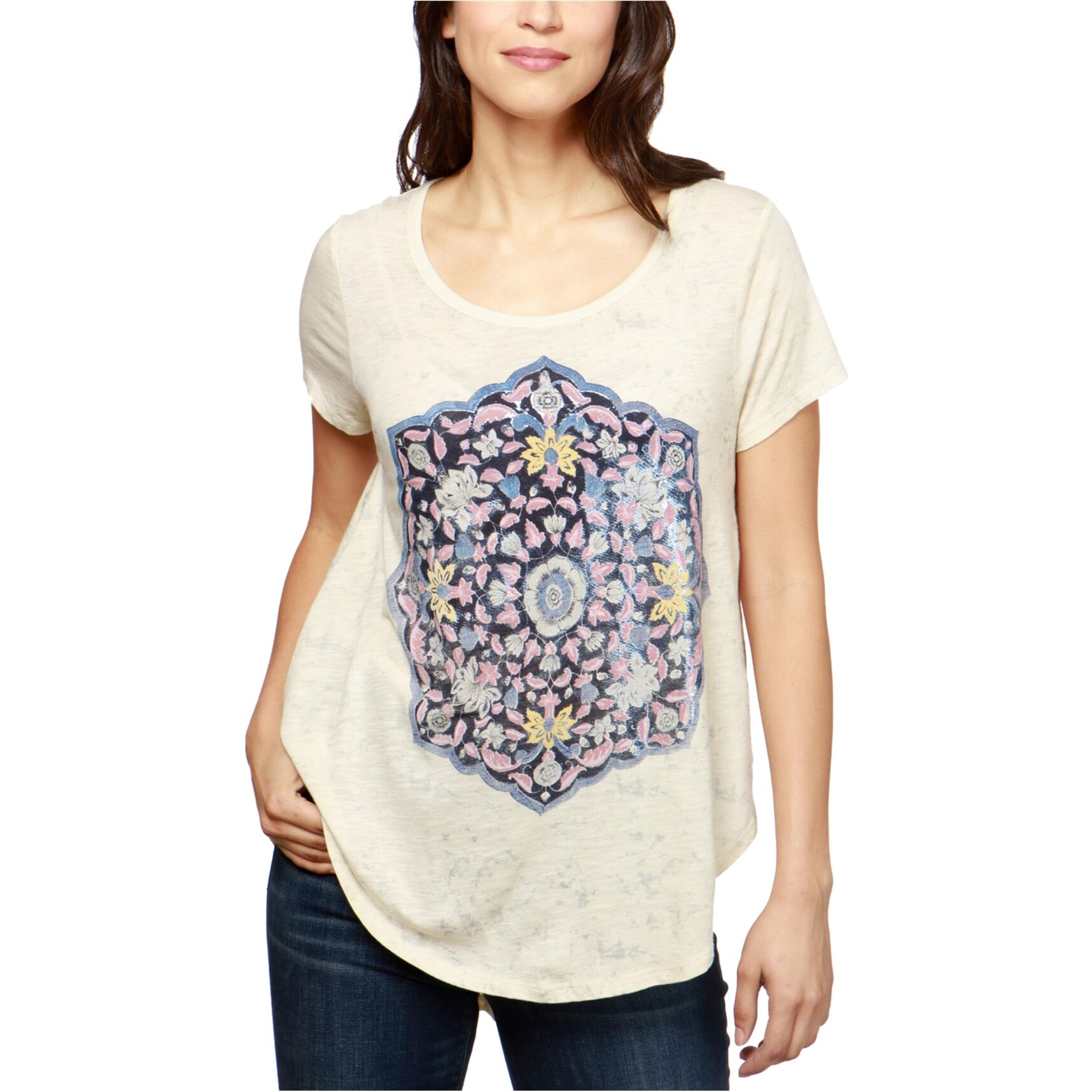 Shop Lucky Brand Womens Mosaic Graphic T Shirt Off White Small Overstock 31611186
