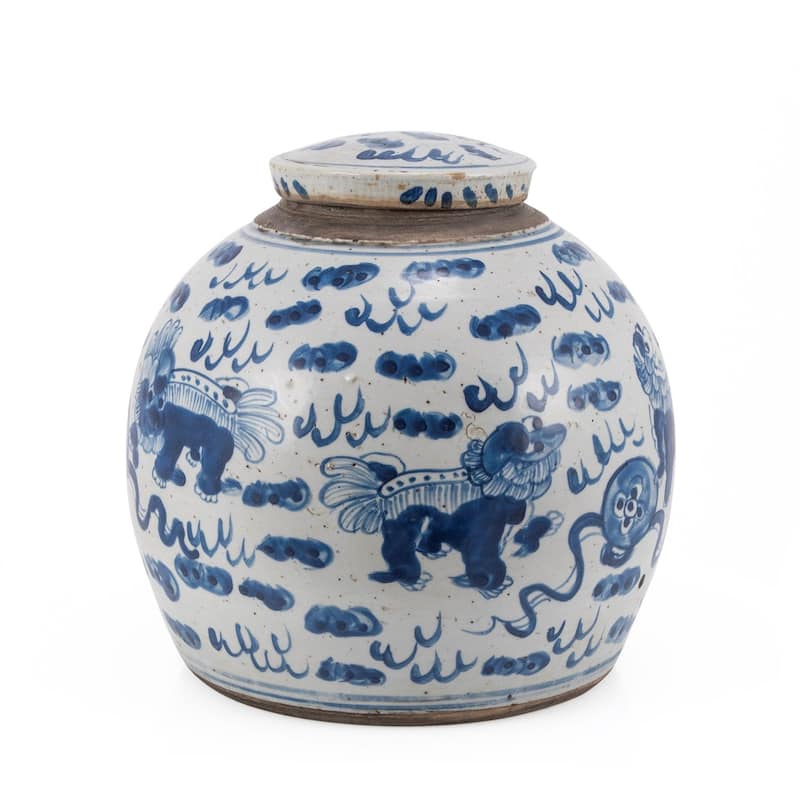 Vintage Ming Jar Lion Motif - Large