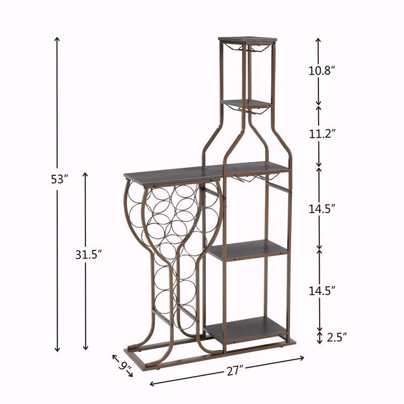 11-Bottle Wine Rack, 5-Tier Freestanding Bakers Rack with Glass Holder and Storage Shelves, Home Bar for Dining Room