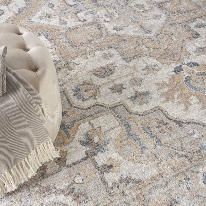 HomeRoots Floral Medallion Bohemian Round Area Rug - 94.00 in. x 94.00 in. x 0.25 in.