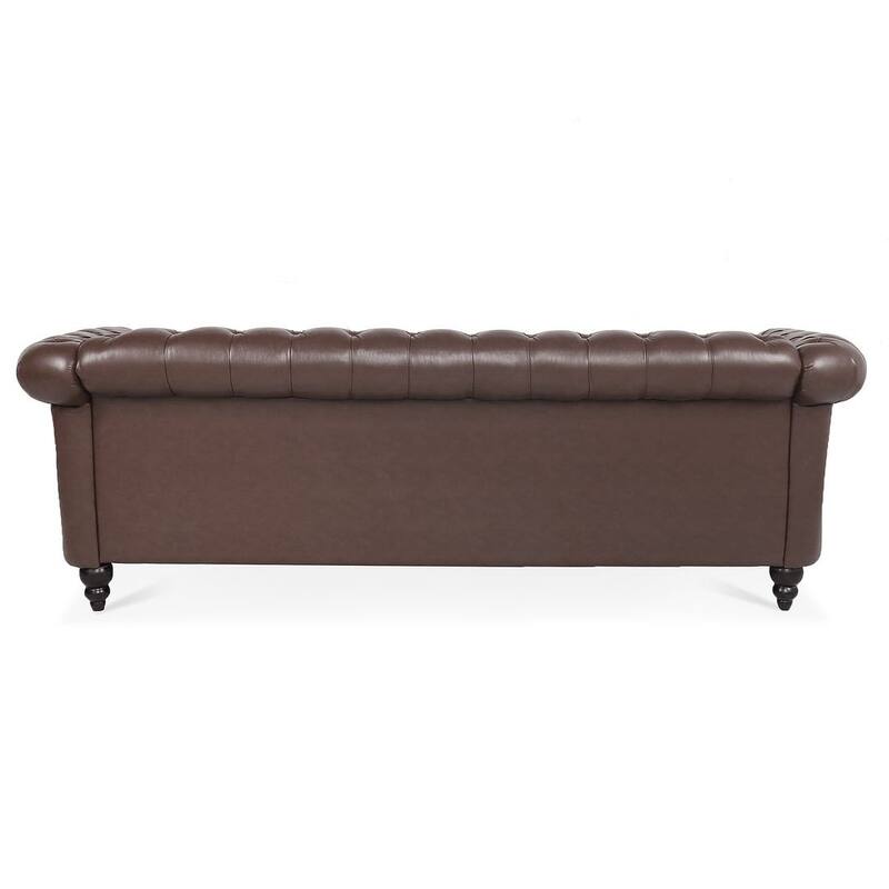 84.65" Chesterfield Tufted Faux Leather Sofa with Rolled Arms