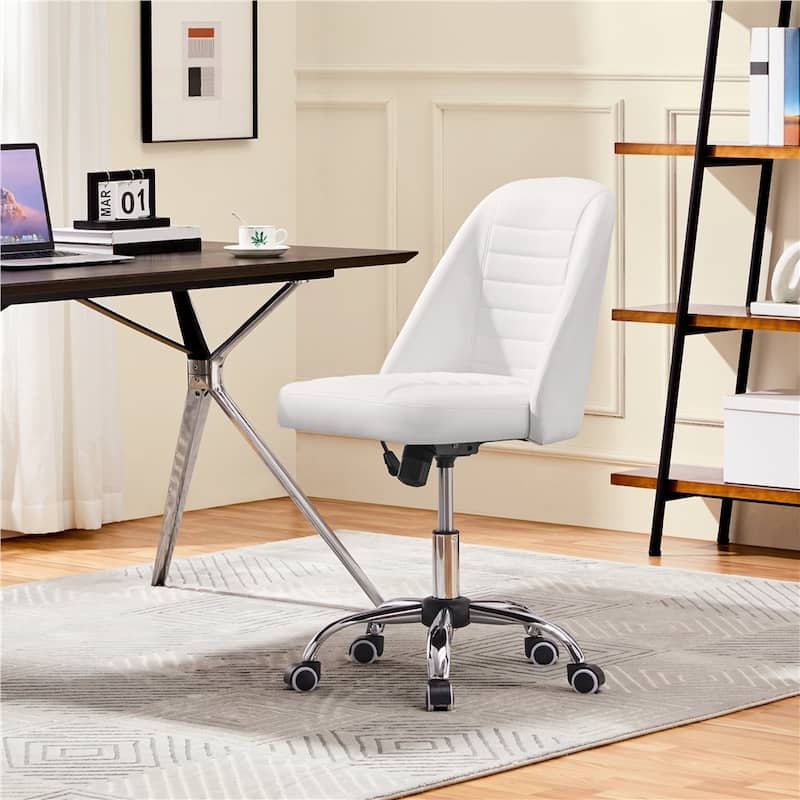 Yaheetech Faux Leather Mid Back Desk Chair Modern Tufted Armless Office ...