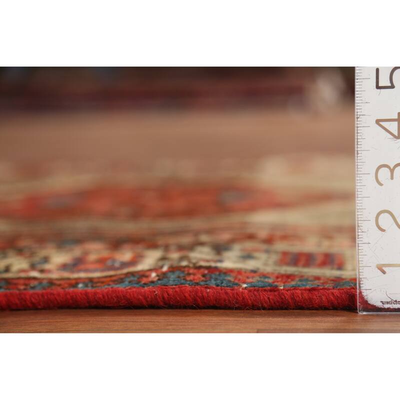 Hand Knotted Oriental 100% Wool Carpet Traditional Geometric Red Ardebil Runner Rug - 14' 8'' X 3' 3''