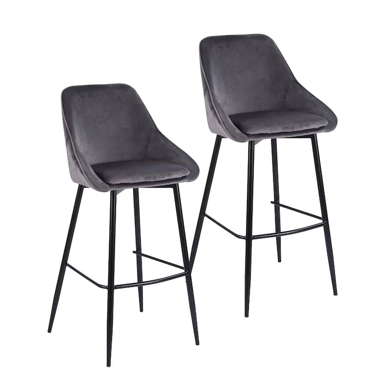Porthos Home Ugo Bar Stools Set of 2, Velvet Upholstery, Iron Legs