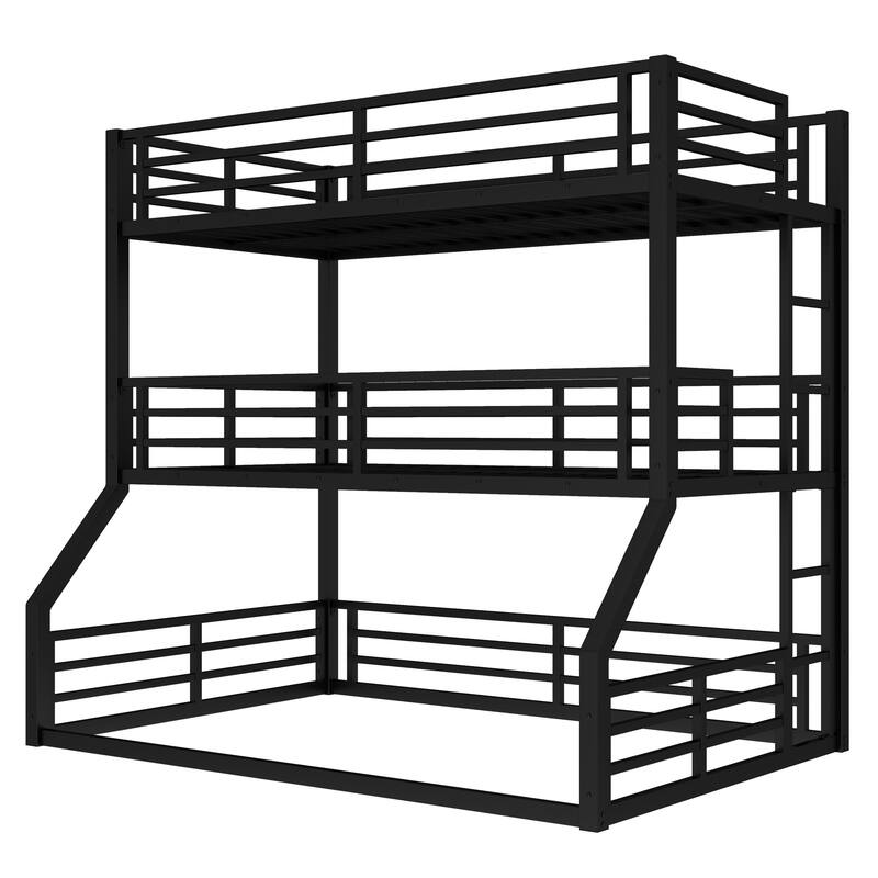 Roomfitters Twin over Twin over Full Metal Triple Bunk Bed with Safety Guardrails, Heavy-Duty Noise-Reduced Frame