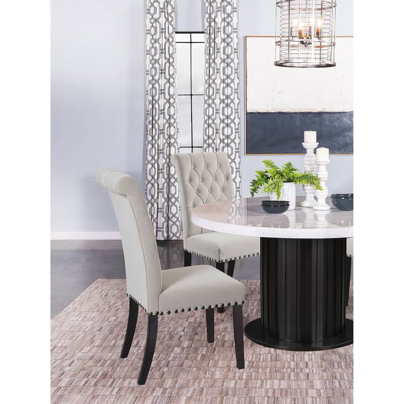 2pc Set Luxurious Feel Button-Tufted High Back Elegant Rolled Top Velvet Fabric Upholstered Nailhead Trim Tapered Legs