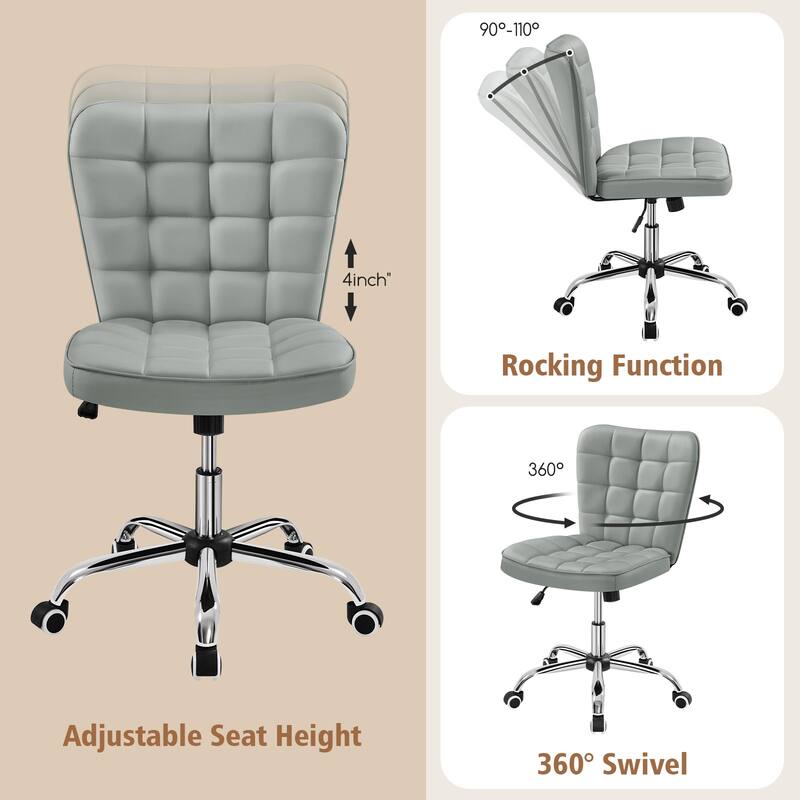 Yaheetech Modern Faux Leather Armless Desk Chair Task Chair with Chrome-finish Metal Base - N/A