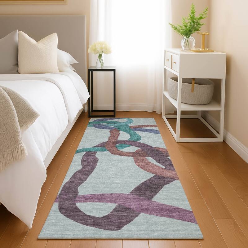 Machine Washable Indoor/ Outdoor Abstract Links Chantille Rug