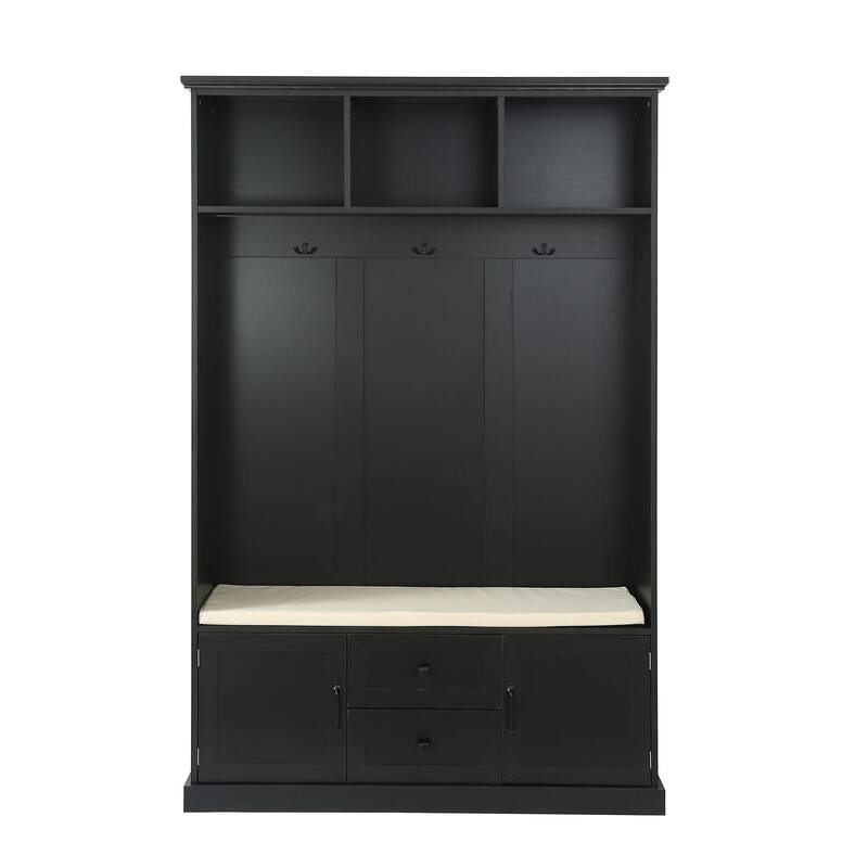 Hall Tree with 3 Hooks，Coat Hanger, Entryway Bench,Storage Bench, 3-in-1 Design,47.2INCH,for Entrance,Hallway