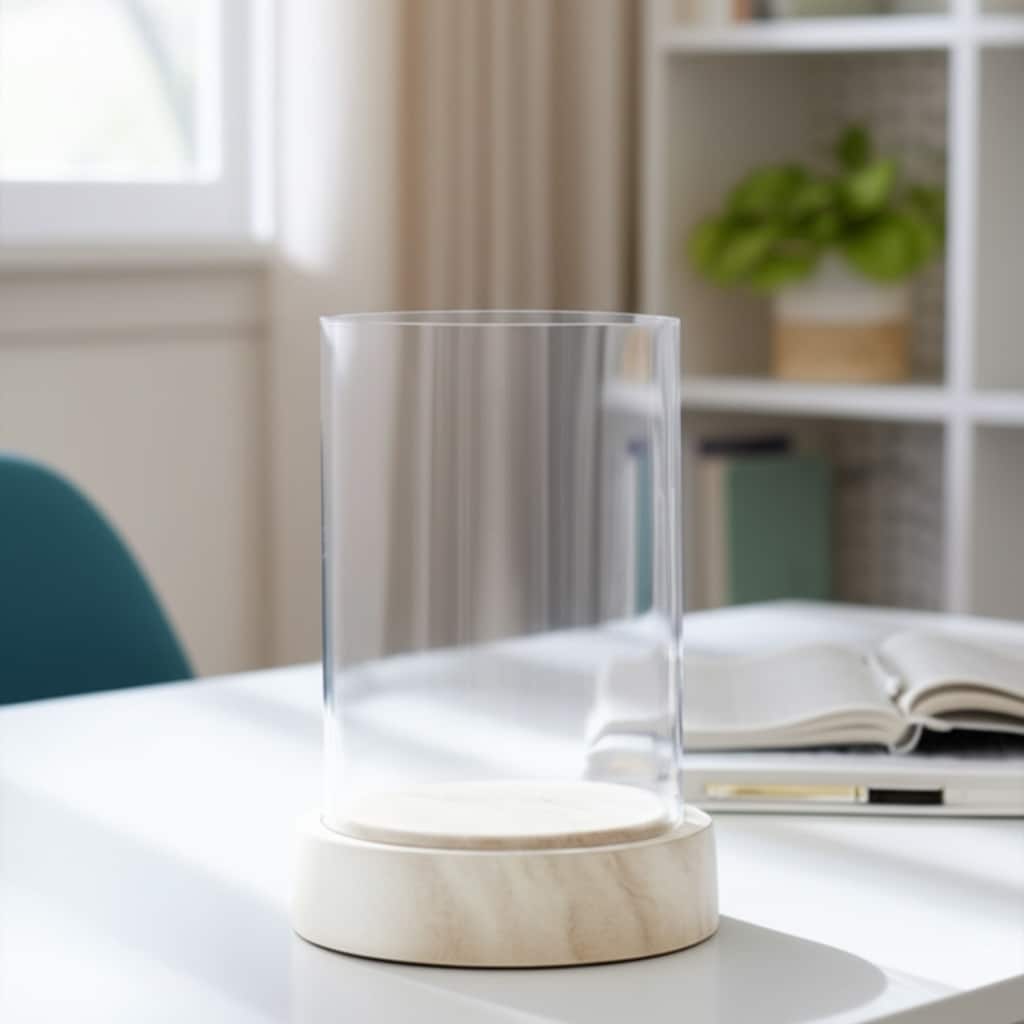 Marble Glass Hurricane Lantern Cylinder Style Home Office - 12" Ivory - 7.5" x 7.5" x 12"