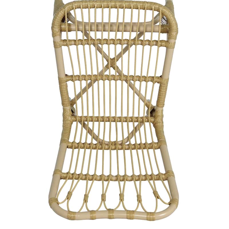 Set of 2 Outdoor PE Wicker and Iron Frame Dining Chairs, No Assembly