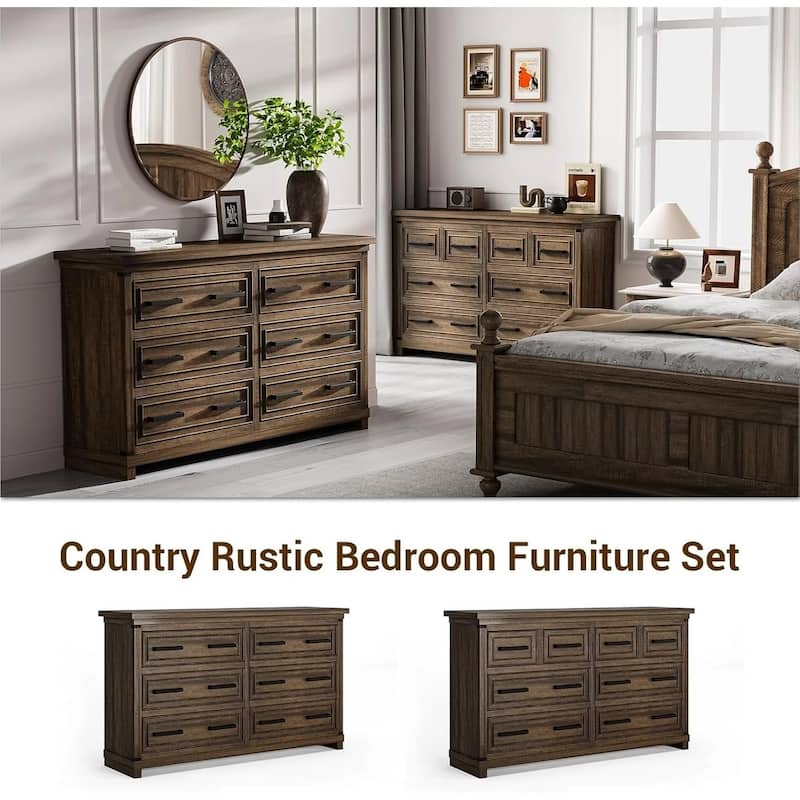 Farmhouse 6/8 Drawer Dresser for Bedroom, Rustic Wood Chest of Drawers
