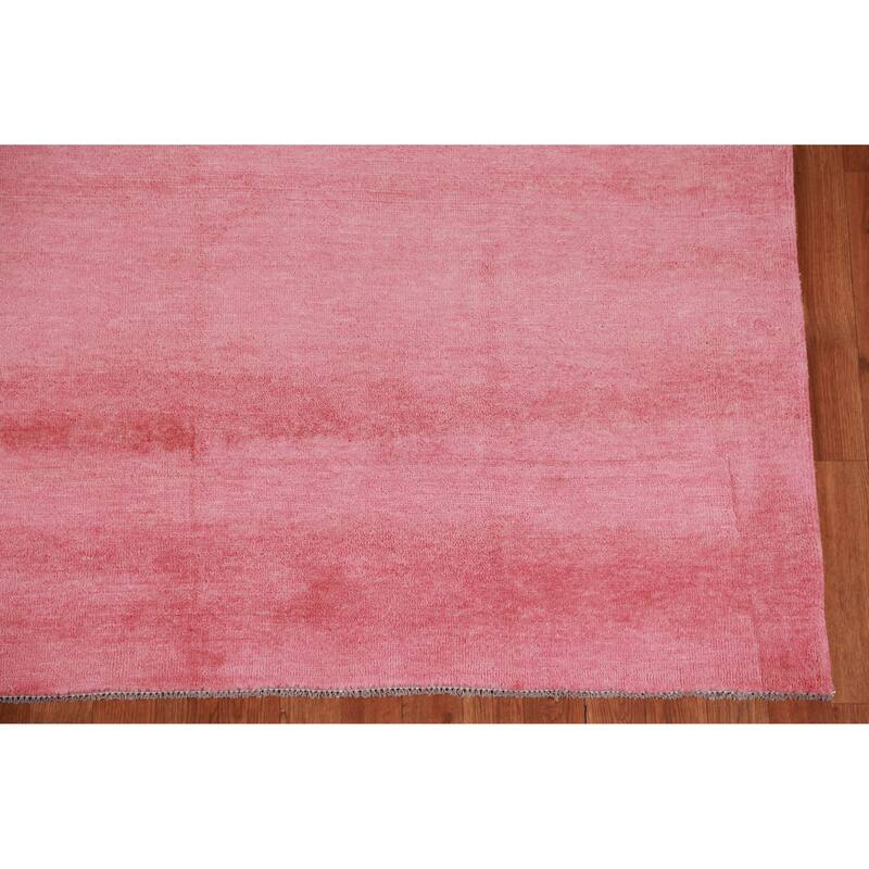 Hand Knotted Oriental 100% Wool Carpet Modern Solid Pink Gabbeh Area Rug - 8' 11'' X 6' 1''