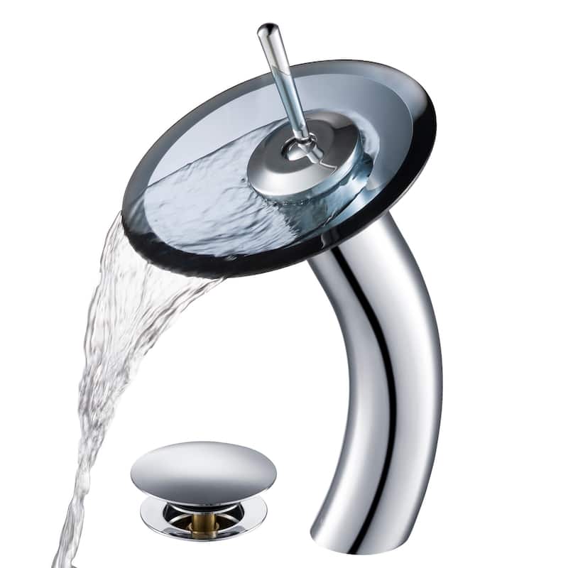 Kraus Waterfall Single Hole Vessel Bathroom Faucet - Metal Pop-Up - Chrome
