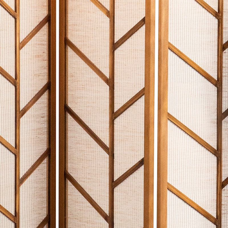 3 Panel Screen with Jute Linen Fabric and Wooden Frame, Brown and Beige