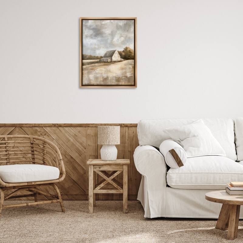 Stupell Cloudy Farm Landscape Framed Floater Canvas Wall Art Design By Petal Prints Design