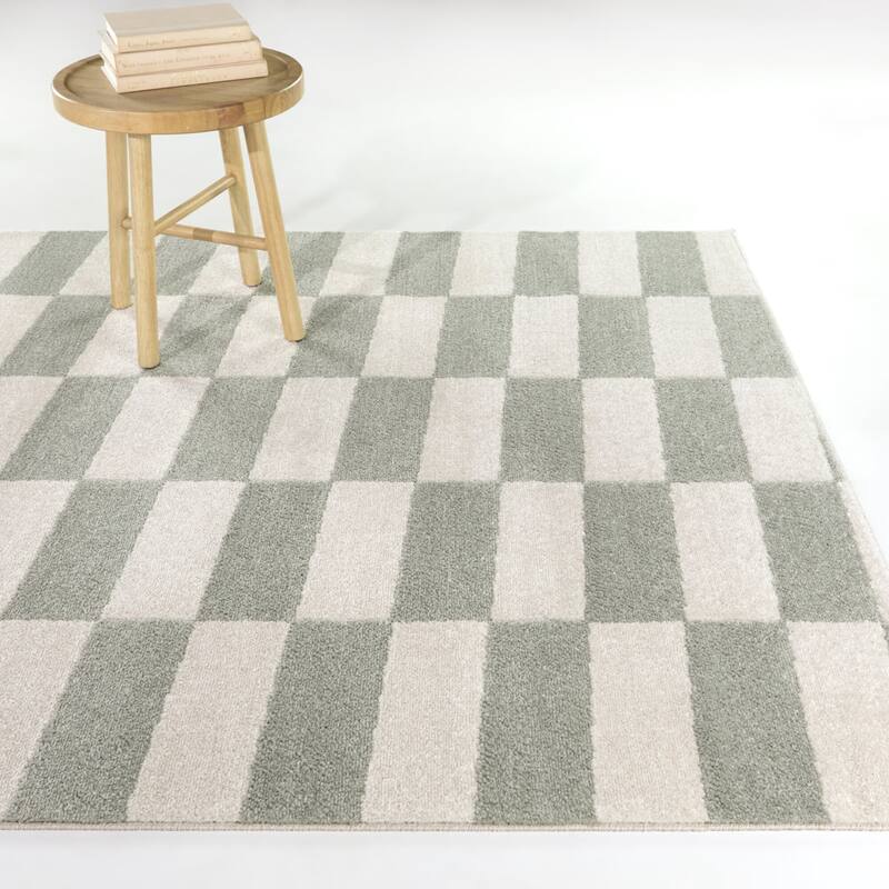 Elijah Checkered Area Rug - 5'3" x 7' - Grey - Rectangle