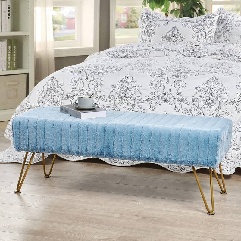 Super Soft Ottoman Long Bench with Golden Metal Legs - 46"x16"x17"