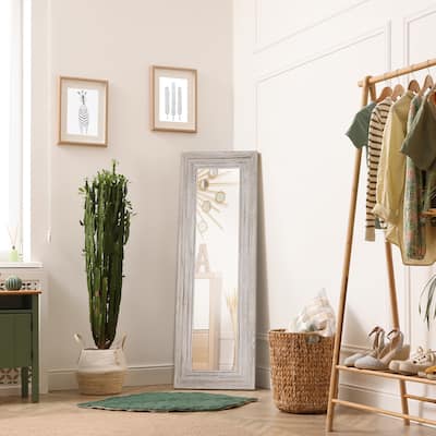 HOMCOM 64"x21" Rustic Wood Full Length Mirror, Farmhouse Decorative Wall Mirror, Hanging and Leaning Floor Mirror