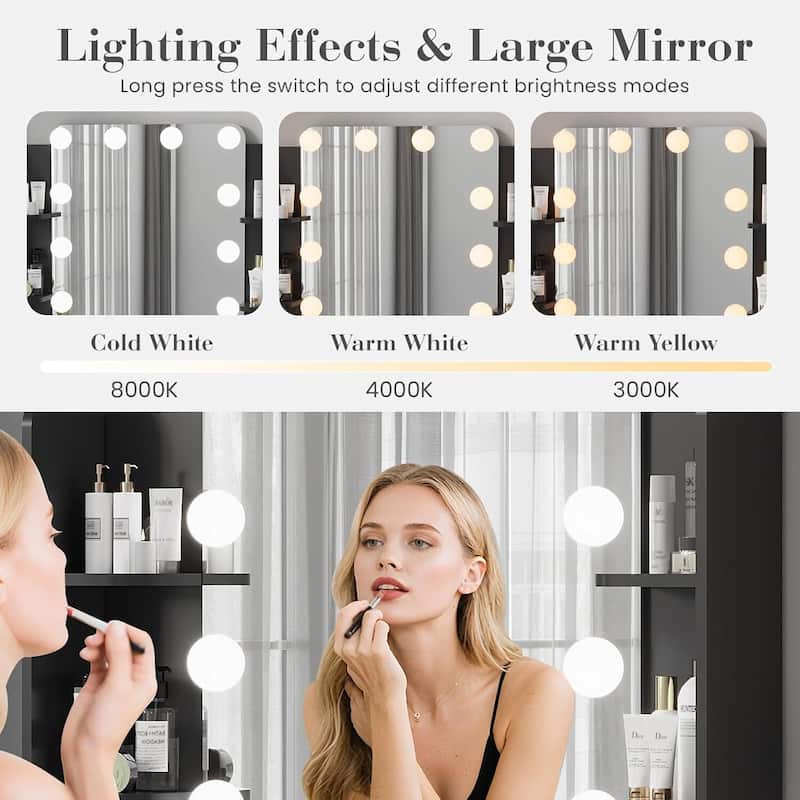 Makeup Vanity Desk Set with Mirror and 12 LED Lights