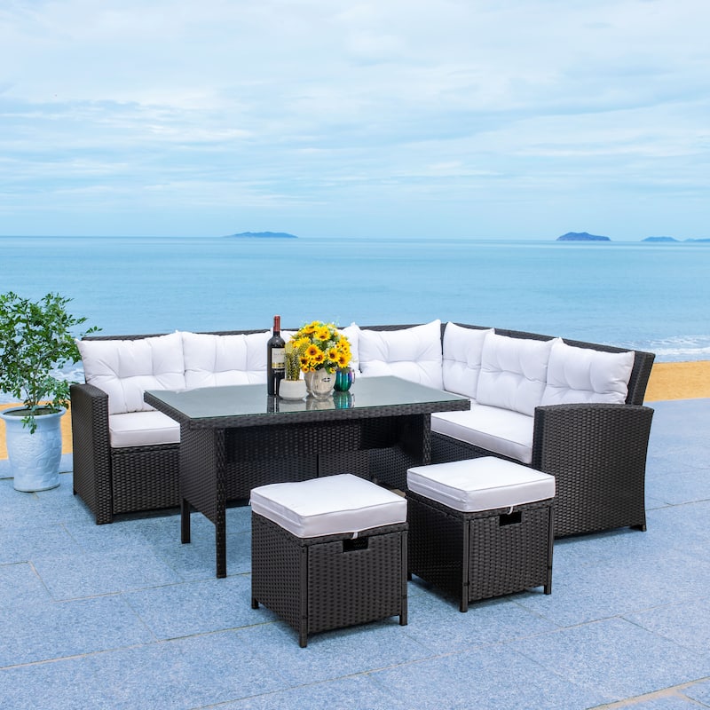 SAFAVIEH Outdoor Miki 5-piece Wicker Sectional Patio Dining Set